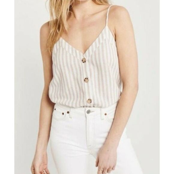 ✨Abercrombie Striped Linen Button Front Sz Large Tank✨ - Picture 2 of 7